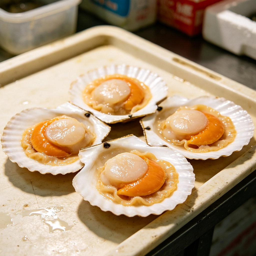 Frozen Half Shell Scallops with Roe
